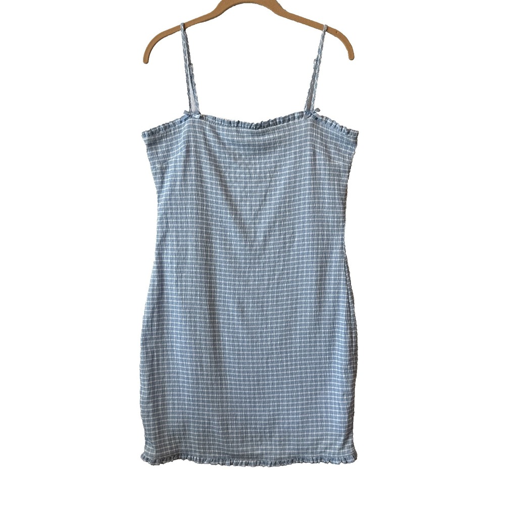 Stitch & Pine Blue Gingham Seersucker Ruffle Bow Slip Dress XL Y2K 90s‎ Cottage